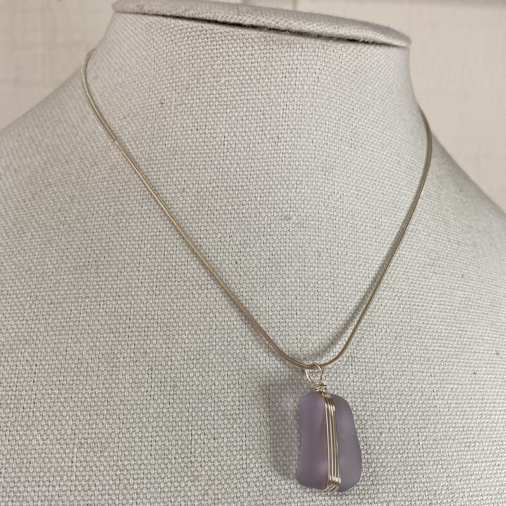 Frosted purple bead 925 silver necklace - Picture 3 of 9